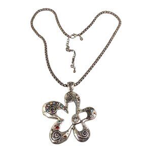Premier Designs Pendant Necklace 16" Flower Charm Abstract Rhinestone Y2K Indie